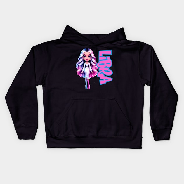 Libra Szn Dollz Zodiac Birthday Baddie Y2K Kids Hoodie by Lavender Celeste